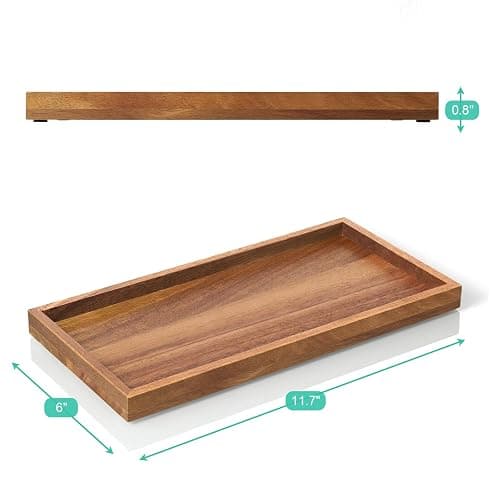 ALELION 11.7" Bathroom Vanity Tray for Counter - Acacia Wood Decorative Tray for Toilet Tank Makeup Perfume Jewelry Catchall Coffee Table - Wooden Kitchen Countertop Organizer for Soap Dispenser thumbnail 3
