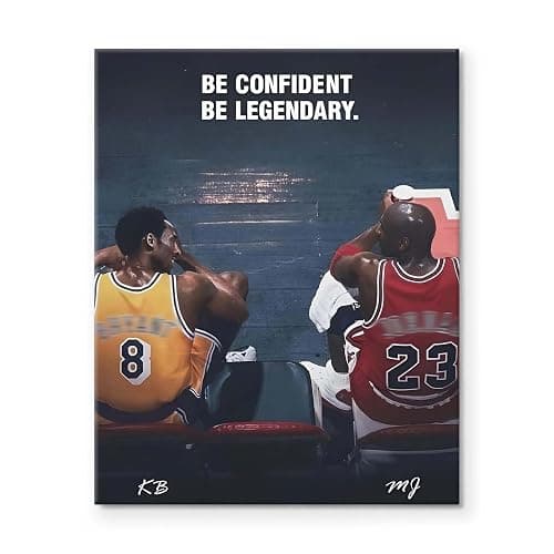 Kobe Bryant and Michael Jordan Canvas Wall Art – “Be Confident Be Legendary” Basketball Legends Duo Poster Print, Inspiring Sports Artwork for Home Office or Game Room Decoration 8x10 in - Image 1