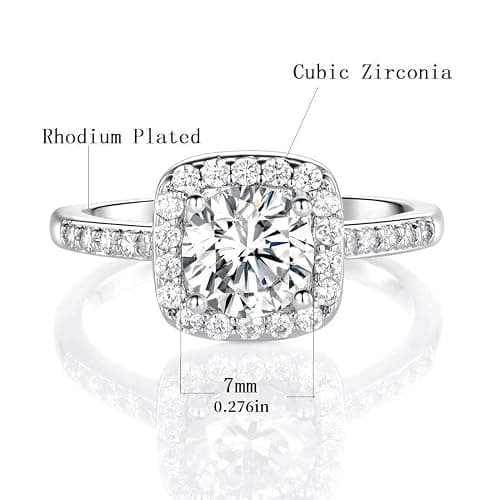 MDFUN 18K White Gold Plated Cubic Zirconia Promise Halo Engagement Promise Eternity Ring for Women thumbnail 3