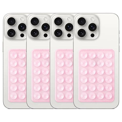 4PCS Glitter Silicone Suction Phone Case Mount, Non Slip Suction Cup, Hands-Free Phone Accessories Holder for Selfies and Videos, Silicone Adhesive Stand Sticky for Cell Phone (Pink Glitter) - Image 1