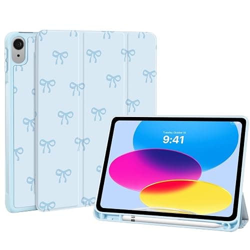 Fycyko Trifold Stand Case for iPad 11th Generation (A16) 2025 11 Inch/iPad 10th Generation 2022 10.9 Inch, Stylish Cute Blue Bow Pattern Aesthetic Printed Design Protective Cover-Blue Bow - Image 1