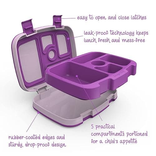 Bentgo® Kids Children’s Lunch Box - Leak-Proof, 5-Compartment Bento-Style Kids Lunch Box - Ideal Portion Sizes for Ages 3 to 7 - BPA-Free, Dishwasher Safe, Food-Safe Materials (Purple) thumbnail 4