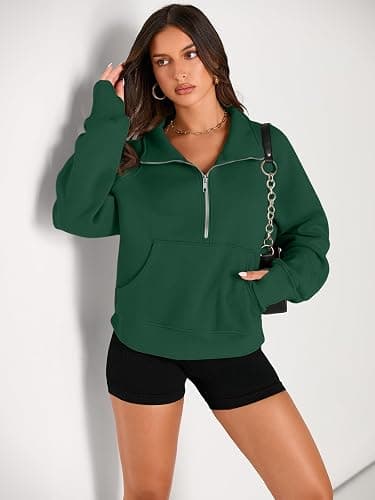 AUTOMET Womens Sweatshirts Half Zip Cropped Pullover Fleece Quarter Zipper Hoodies 2025 Fall Fashion Outfits Clothes thumbnail 2