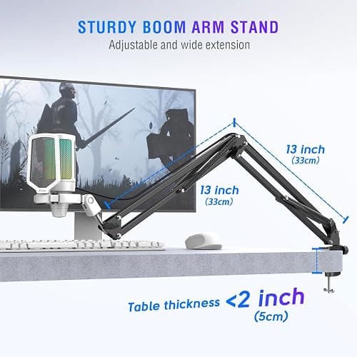 Fifine Gaming Microphone Set for PC, Streaming USB Mic with RGB for PS5, Computer Condenser Cardioid Mic with Boom Arm Stand, Shock Mount, Mute Button for Music Recording,YouTube,Twitch-A6T White thumbnail 6