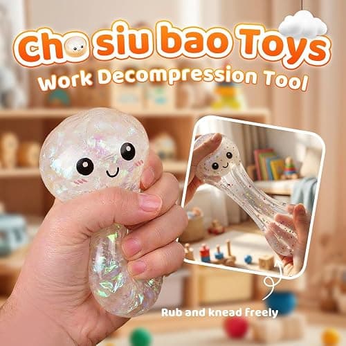 Giant Dumpling Squishy, 2026 Soft Dumpling Stress Ball with Steamer Box, Easter Gift Squeeze Stress Relief Sensory Figure Decor for Desk Office Home Relaxation (White+Gold) thumbnail 4