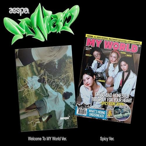 (ZINE Ver.) AESPA MY WORLD The 3rd Mini Album (WELCOME TO MY WORLD/SPICY - Random Ver. + Store Gift Card) K-POP SEALED - Image 1
