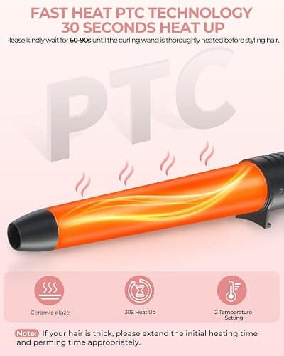 5 in 1 Curling Wand Set, Ohuhu Interchangeable Ceramic Barrels Curling Iron (9-32mm), Fast Heating Lightweight Dual Voltage Hair Curler for Home & Travel with Heat Glove & Clips, Gift for Women | Dual voltage, heats in 30 second, 356-410°F adjustable, travel-friendly, lightweight, 2 clips & heat glove, Gift for women thumbnail 5