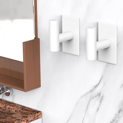 VAEHOLD Wall Towel Hooks, Heavy Duty Sticky Holder Waterproof Towel Hooks for Hanging Coat, Clothes, Closet Hook Wall Mount for Kitchen (White, 4 Pack) thumbnail 2