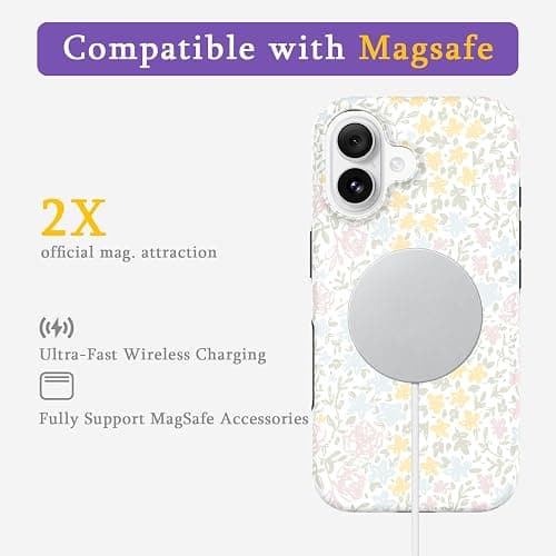 JoyToday for iPhone 16 Case,Wildflowers Meadow,Compatible with Magsafe[2X Stronger Than Standard],Dual-Layer Protection,Stylish Unique Design,Cute Phone Case Cover thumbnail 2