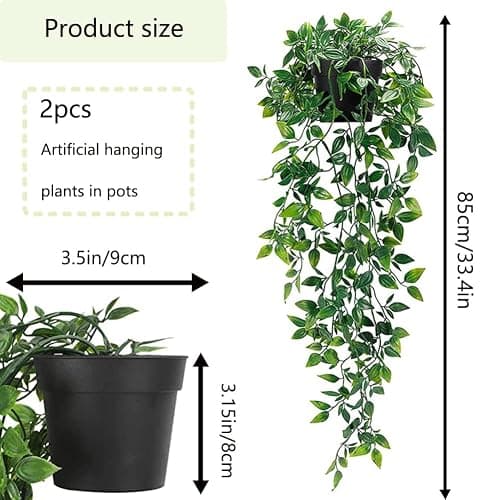 XongSyue Artificial Hanging Plants, 2pcs Artificial Plants Indoors in pots | Greenery Fake Plants Decor, Small Artificial Plants in Pots, Fake Potted Plants, Faux Plants for Wall Home Room Office Decor thumbnail 3