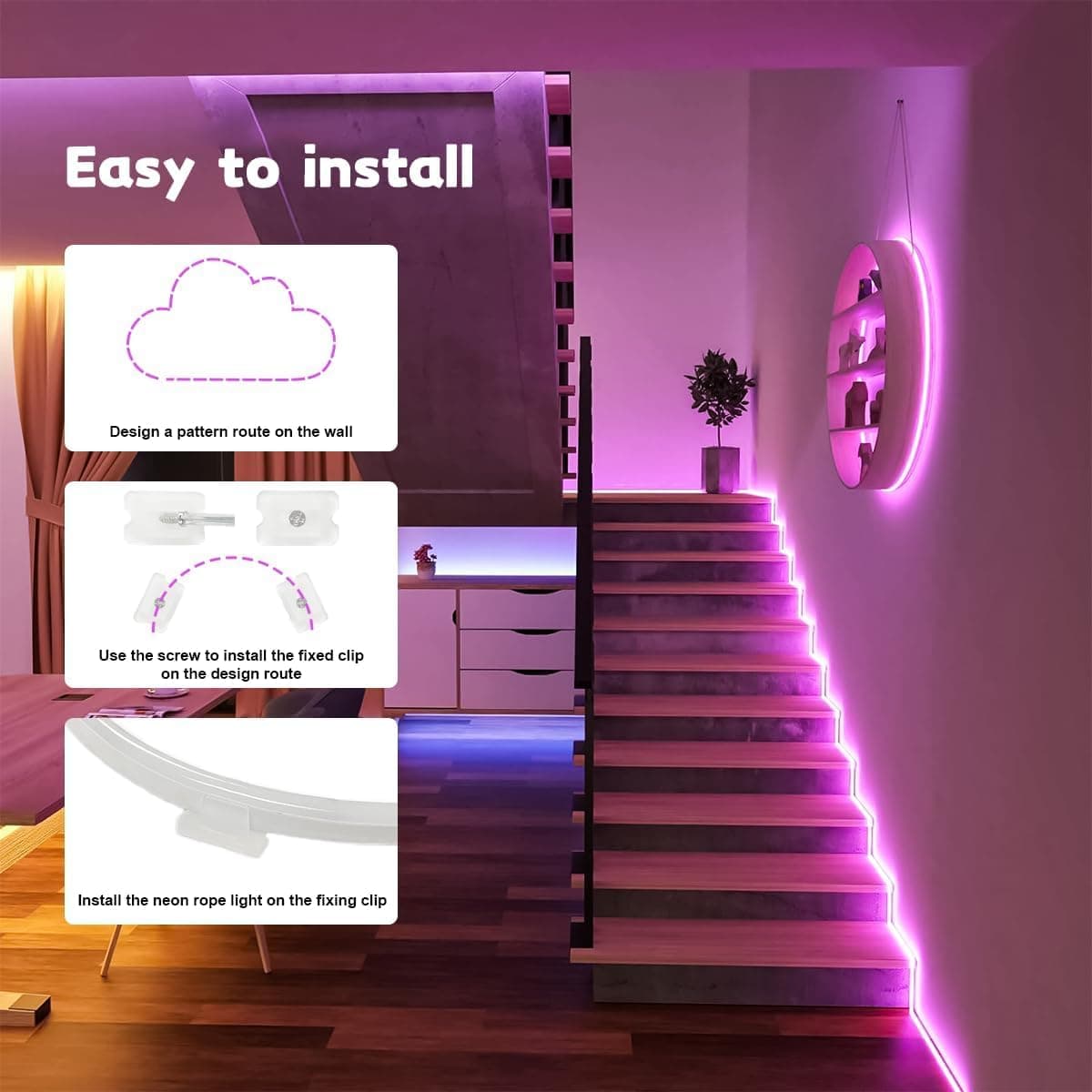 Cozylady 50ft Bluetooth RGB LED Neon Light, Waterproof RGB Neon Light APP & Remote Control Music Sync 24V Flexible DIY Silicone Light for Party Balcony Indoor Outdoor Decor(2 Rolls of 7.5m) thumbnail 6