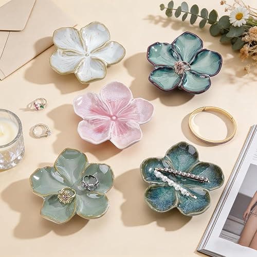 EVERJOYCRAFT Ceramic Jewelry Dish Tray Small Trinket Tray Aesthetic Nightstand Room Decor Ring Holder Flower Shape Elegant Jewlery Plate Bowl for Christmas Birthday Gifts for Women (Blush Pink) thumbnail 4