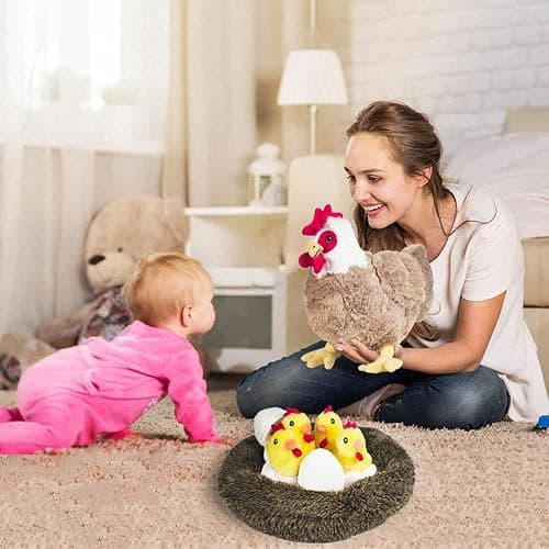 Youthfuljive 9 in 1 Chicken Stuffed Animal Set, Stuffed Chicken Plush Toys for Kids, Egg Laying Hen with Zippered Belly, Baby Chicks Plush Chickens, Eggs and Coop for Girls Boys Birthday Easter thumbnail 2