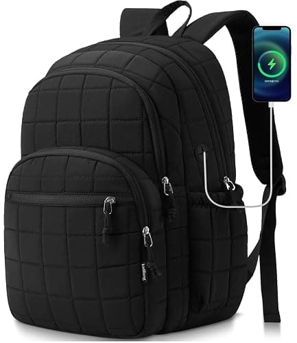 kadilong Laptop Backpack for Women College Travel,Quilted Daypack Bookbag for School Teen Girls Mochilas Mujer,Black - Image 1