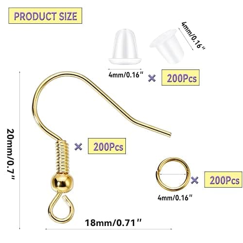 600Pcs Hypoallergenic Earring Hooks, Gold Earring Making Kit, with Earring Backs and Jump Rings for Jewelry Making (Gold) thumbnail 3