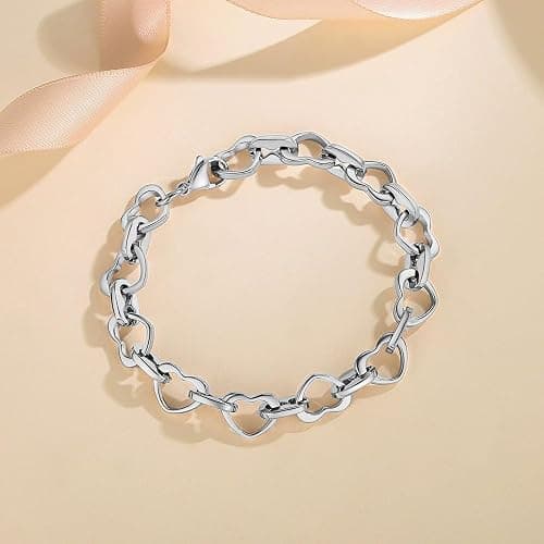 mnmoom Heart Bracelet for Women Stainless Steel with Rose gold, gold plating Heart links bracelets thumbnail 3