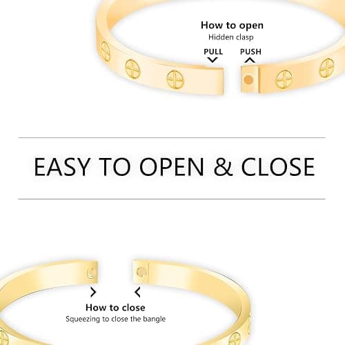 FOLOOTY 2-Pack Friendship Bracelets for Women - 18K Gold Plated Titanium Steel Cuff Love Bangle Set with Cubic Zirconia | Sister Jewelry Gift, Eco-Friendly Packaging, Durable Everyday Wear - gold - Small thumbnail 3
