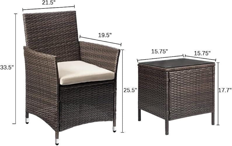 Devoko Patio Porch Furniture Sets 3 Pieces PE Rattan Wicker Chairs with Table Outdoor Garden Furniture Sets (Brown/Beige) thumbnail 2