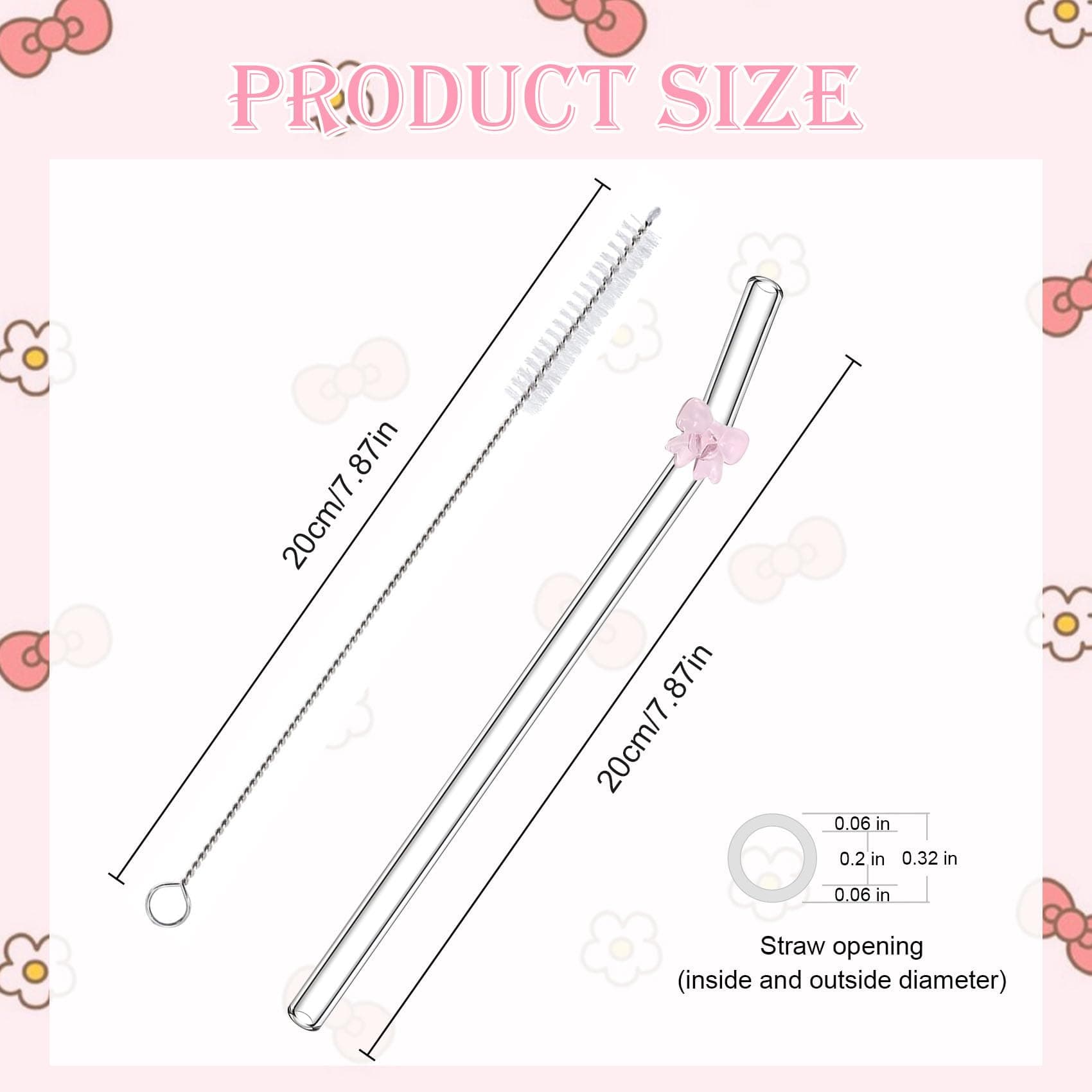 6 Pcs Glass Straws with 2 Cleaning Brushes, Cute Pink Bow Glass Straws Shatter Resistant, Reusable Straw Dishwasher Safe for Coffee Lover, Milkshake, Smoothies, Juice, Aesthetic Gift thumbnail 3