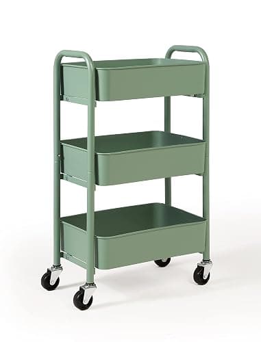 SunnyPoint 3-Tier Delicate Compact Rolling Metal Storage Organizer - Mobile Utility Cart Kitchen/Under Desk Cart with Caster Wheels - Turq (15.35" X 10.24" X 26.8"H) thumbnail 4