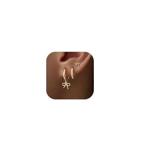 Valentine’s Day Heart Dangle Earrings 3 Pairs Set for Women, Gold Dainty Love Heart Seashell Starfish Cross Stud Hoop Earrings for Multiple Piercing Cartilage, 14K Plated Womens Valentine's Jewelry Gifts - Image 1