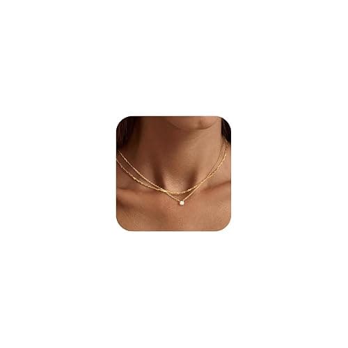 Tewiky Dainty 14k Gold Plated/Silver Cubic Zirconia Necklaces for Women, Simple CZ Jewelry Necklaces Trendy Gifts - Image 1