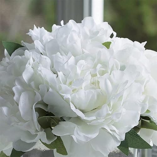 ENOVA FLORAL 7 Heads Peonies Artificial Flowers in Vase, Small Fake Silk Flowers with Vase, Artificial Floral Arrangements with Vase for Dining Table (White) thumbnail 5