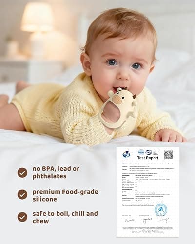ChooKaChoo 2 Pack Baby Teething Toy for Over 3 Months, Food Grade Silicone Teething Mitten, Anti Dropping Wrist Hand Teethers Baby Chew Toys for Sucking Needs, BPA Free (MooMoo Cow) thumbnail 5