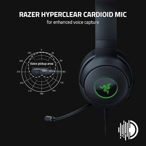 Razer Kraken V3 X Wired USB Gaming Headset: Lightweight Build - Triforce 40mm Drivers - HyperClear Cardioid Mic - 7.1 Surround Sound - Chroma RGB Lighting - Black thumbnail 4