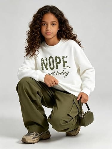 Voxikidio Teen Girls Clothes 2 Piece Outfits Letter Print Long Sleeve Tops and Cargo Pants Clothing Set thumbnail 7