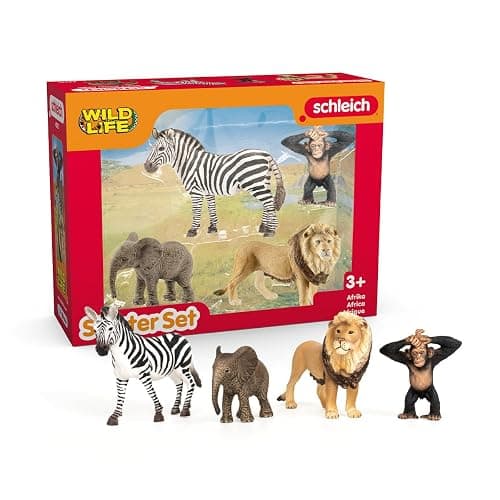 Schleich Wild Life Africa Starter Set – 4-Piece Miniature Wildlife Animal Set for Ages 3+, Featuring Lion, Zebra, Monkey and Elephant - Image 1
