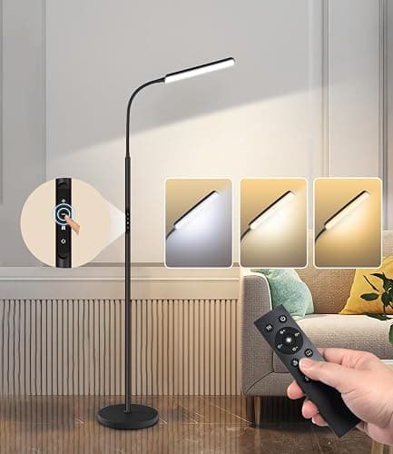 Dimunt LED Floor Lamp, Bright 15W Floor Lamps for Living Room with 1H Timer, Stepless Adjustable 3000K-6000K Colors & Brightness Standing Lamp with Remote & Touch Control Reading Floor Lamps thumbnail 2