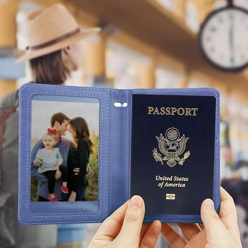 Passport Cover 2 Pack, Waterproof Leather Wallet - Dark Purple and Pink - Men, Women, Family Travel Essentials - Dark Purple+Pink thumbnail 2