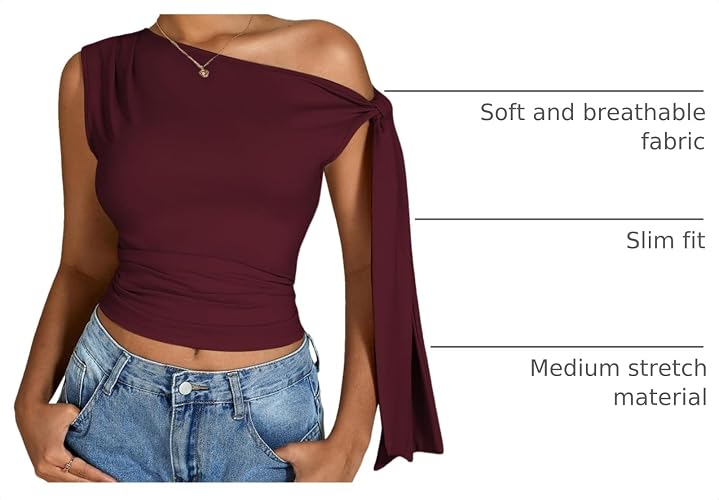 Milumia Women's One Off The Shoulder Tank Tops Asymmetrical Going Out Top | Ruched, Tie Side, Fitted, Workwear, Business Casual, Trendy, Date Night, Sleeveless Tee Tops thumbnail 4