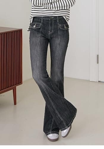 EMMIOL Mid-Low Rise Flare Jeans for Women, Y2K Baggy Boot Cut Flared Bootcut Wide Leg Womens Denim Pants Stretch thumbnail 9