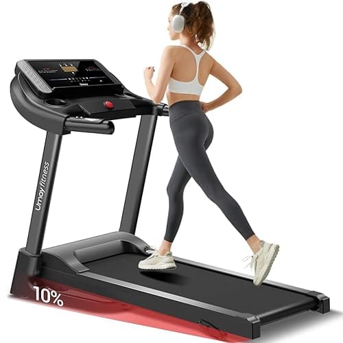 UMAY Fitness Home Folding Incline Treadmill with Pulse Sensors, 3.0 HP Quiet Brushless, 300 lbs Capacity (Black or Gray) - BLACK WITH 10% Incline
