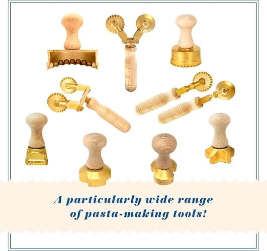 La Gondola Homemade Pasta Cutter - Double Wheel (Festooned & Smooth) | Pasta Making Tool for Home and Business | Brass & Natural Wood | Easy to Use Pasta Cutting Tool | Ravioli Cutter Made in Italy thumbnail 5