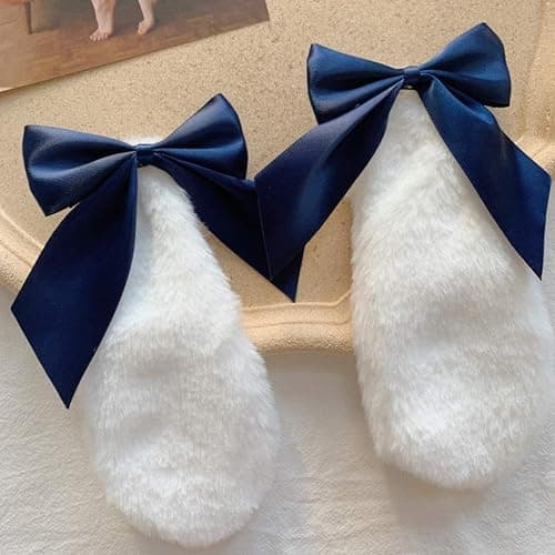 Chenpaif Haarspangen, Kawaii Frauen Mädchen Haarspange Nette Kaninchen Hase Plüsch Lop Ohren Haarnadel Bonbon Farbe Band Bowknot Lolita Cosplay Haarschmuck Weiße Kaninchen Ohren Lotuswurzel Mehl Bogen thumbnail 2