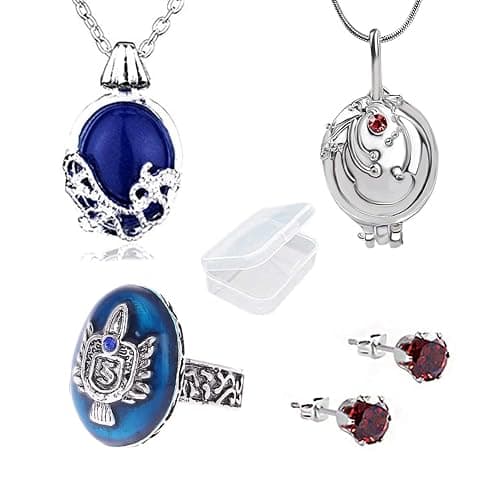 UoYu 4 pcs Opening Vervain Locket Pendant Necklace and Daywalking Katherine Necklace Pendant Charm Necklace-Royal Blue Diamond Stud Earrings S Ring - Image 1
