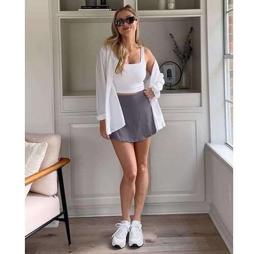 3 Pack Tennis Skirts for Women with Pockets-High Waisted Athletic Golf Skort with Built-in Shorts Workout Casual Wear - 2-black,white,dark Grey - Large thumbnail 5