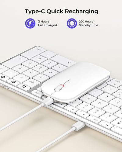 seenda Bluetooth Keyboard and Mouse Combo for Mac, SKM64-2 Rechargeable Silent Wireless Keyboard Mouse Compact Slim, 3 Multi-Device Connection, Compatible for Mac MacBook Pro/Air iPad, White Silver thumbnail 3