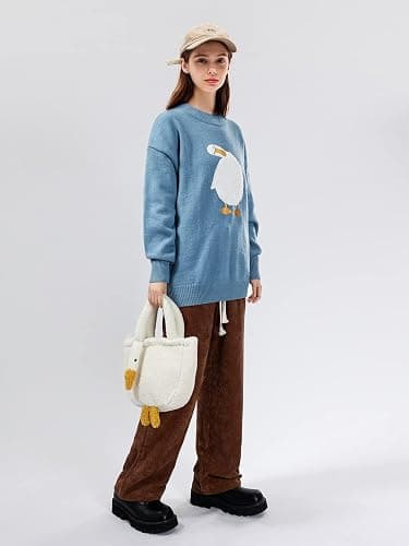 Aelfric Eden Oversized Sweaters for Women Trendy Unisex Duck Graphic Knit Fall Sweater Streetwear Couple Crewneck Pullover thumbnail 7