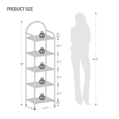 Hzuaneri 5 Tier Bookcase Bookshelf, Tempered Glass Bookshelves, Slim Shelving Unit for Bedroom, Bathroom, Home Office, Steel Frame, Gold BC05001G thumbnail 2