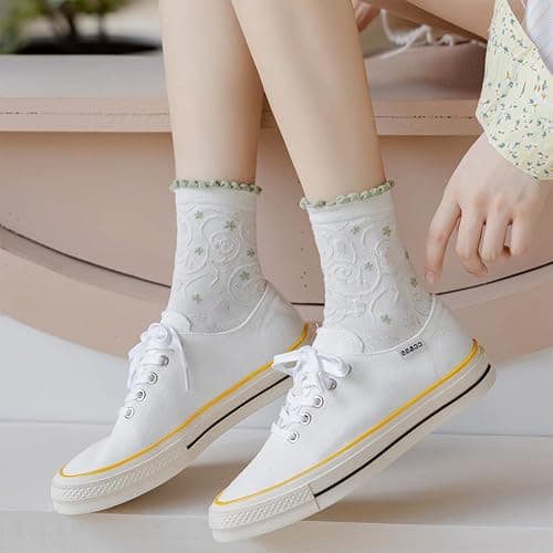 albagu Women's Ruffle Socks, Casual Cotton Cute Novelty Socks, Breathable Crew Socks for Women Girl 5 Pairs thumbnail 2