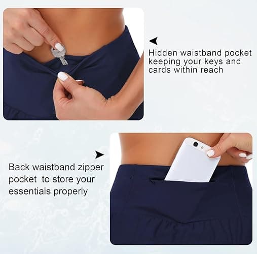 THE GYM PEOPLE Womens High Waisted Running Shorts Quick Dry Athletic Workout Shorts with Mesh Liner Zipper Pockets thumbnail 3