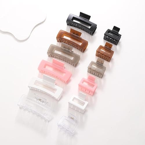 Alemaky 12 Pack Square Claw Clips, Big and Small Neutral Rectangle Hair Claw Clips, Non-slip Matte Large Hair Clips for Women,Strong Hold jaw clip for Thick Thin Hair (clear Jelly colour) thumbnail 6