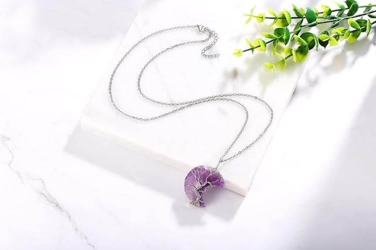 XIANNVXI Necklaces for Women Crescent Moon Pendant Necklace Tree of Life Wire Wrapped Crystal Necklaces Natural Gemstone Quartz Jewelry for Women thumbnail 6
