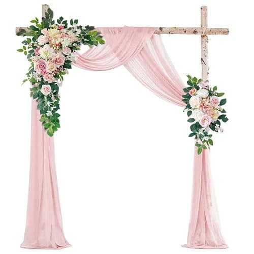 Odouzy Wedding Arch Flowers Kit,Artificial Flower Arch Decor (Set of 3),2pcs Artificial Flower Arrangement with 1pc Sheer Drape for Wedding Decor Reception Backdrop Floral Decorations (Light Pink) thumbnail 2