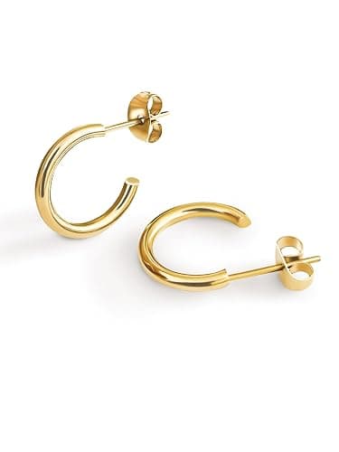 Altitude Boutique 18K Small Gold Hoop Earrings For Women | Gold Plated Thin Tube Earrings | Lightweight, Hypoallergenic Chunky Gold Open Hoops (Gold, Silver) - Image 1