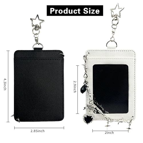 kavuipop K-pop Photocard Holder Keychain with Punk Style Charms, Hard Protective Card Case,Chain Decoration, Black and White, 2 pcs thumbnail 3